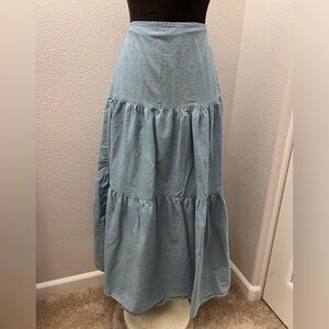 Passport Chambray Tiered Maxi Skirt 100% Cotton Size Medium